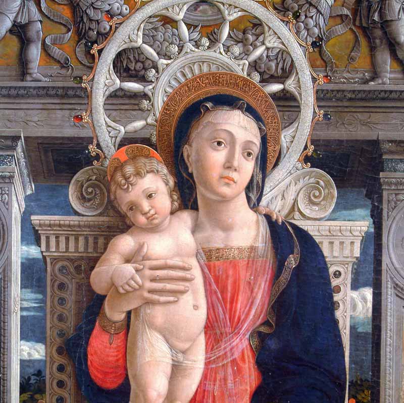 dipinto di mantegna con Madonna e bambino